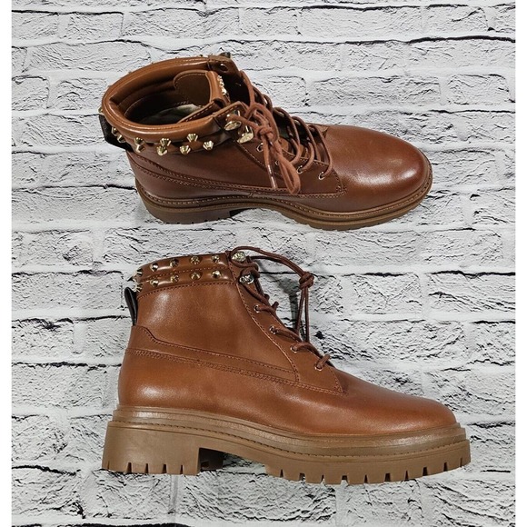MICHAEL KORS Turner Astor Stud Brown Leather Boots WOMENS SIZE 8.5 - Picture 1 of 11